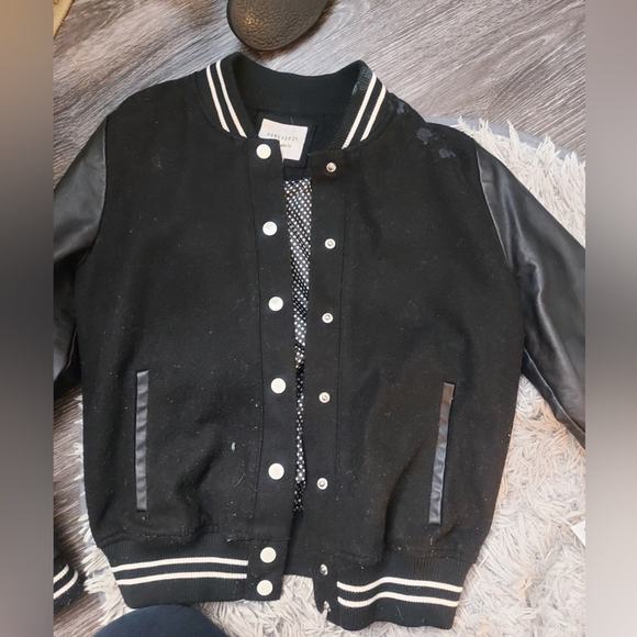 Forever 21 Faux Leather Black/White Moto Varsity Bomber Jacket S Thriller Biker - Picture 7 of 14